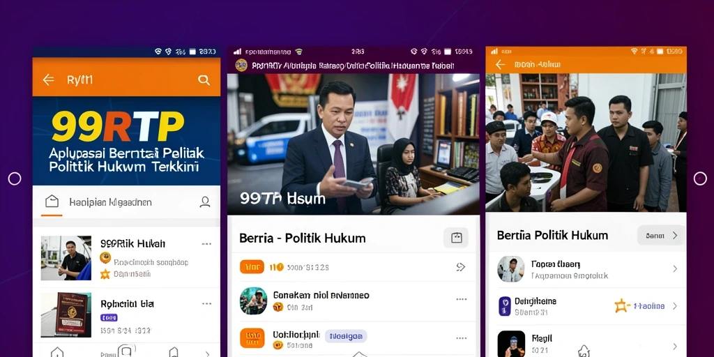 Antarmuka aplikasi 99RTP yang menampilkan berita hukum dan politik.
