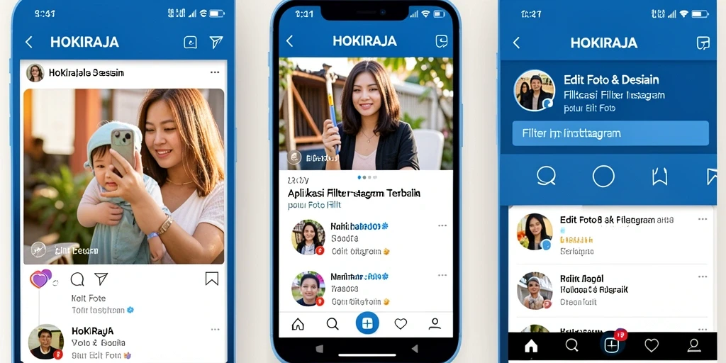 Tampilan antarmuka HOKIRAJA dengan berbagai pilihan filter untuk edit foto.