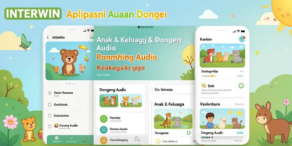 Tampilan antarmuka INTERWIN yang menarik untuk dongeng audio anak.
