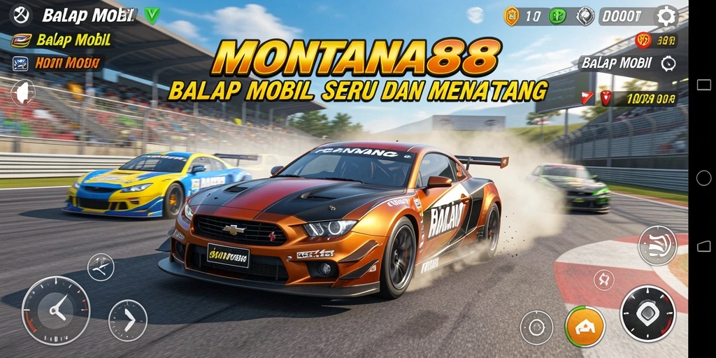 Tampilan antarmuka balap yang dinamis dan menarik.